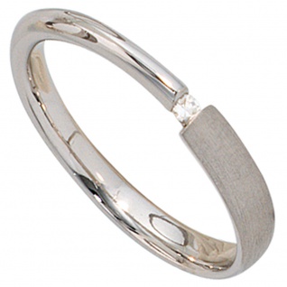Damen Ring 925 Sterling Silber rhodiniert teil matt 1 Diamant 0, 02ct. Silber