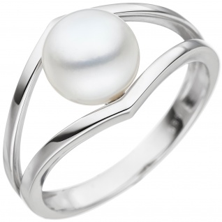 Damen Ring 585 Gold Weißgold 1 Süßwasser Perle Perlenring Weißgoldring