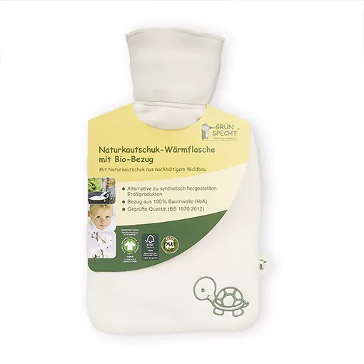 Naturkautschuk-Wärmflasche mit Bio-Bezug GOTS 0, 8 Liter