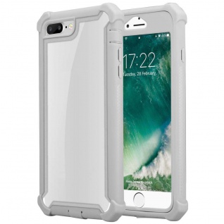 Cadorabo Hülle kompatibel mit Apple iPhone 7 PLUS / 7S PLUS / 8 PLUS in BIRKEN GRAU - 2-in-1 Schutzhülle mit TPU Silikon-Rand und Glas-Rücken aus Acryl