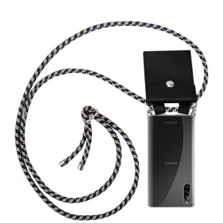 Cadorabo Handy Kette kompatibel mit Sony Xperia L4 in DUNKELBLAU GELB - Silikon Schutzhülle mit Silbernen Ringen, Kordel Band und abnehmbarem Etui