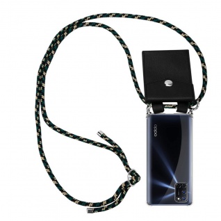 Cadorabo Handy Kette kompatibel mit Oppo A52 in CAMOUFLAGE - Silikon Schutzhülle mit Silbernen Ringen, Kordel Band und abnehmbarem Etui