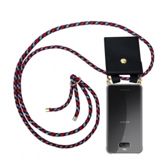 Cadorabo Handy Kette für Sony Xperia 10 PLUS in ROT BLAU WEISS Silikon Necklace Umhänge Hülle mit Gold Ringen, Kordel Band Schnur und abnehmbarem Etui Schutzhülle