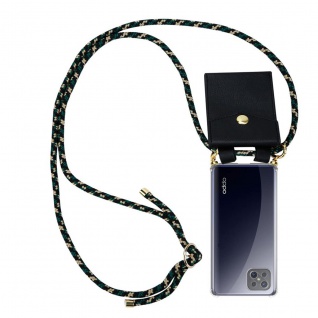 Cadorabo Handy Kette kompatibel mit Oppo A92s in CAMOUFLAGE - Silikon Schutzhülle mit Gold Ringen, Kordel Band und abnehmbarem Etui