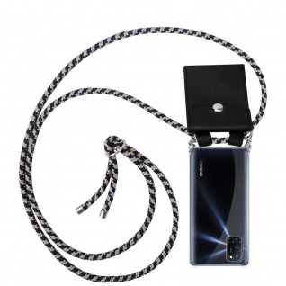 Cadorabo Handy Kette für Oppo A52 in DUNKELBLAU GELB Silikon Necklace Umhänge Hülle mit Silber Ringen, Kordel Band Schnur und abnehmbarem Etui Schutzhülle