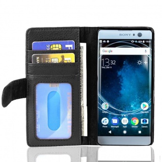 Cadorabo Hülle für Sony Xperia XA2 in OXID SCHWARZ Handyhülle mit Magnetverschluss und 3 Kartenfächern Case Cover Schutzhülle Etui Tasche Book Klapp Style
