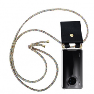 Cadorabo Handy Kette für Huawei MATE 30 in RAINBOW Silikon Necklace Umhänge Hülle mit Gold Ringen, Kordel Band Schnur und abnehmbarem Etui Schutzhülle
