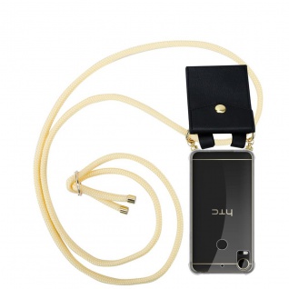 Cadorabo Handy Kette kompatibel mit HTC Desire 10 PRO in CREME BEIGE - Silikon Schutzhülle mit Gold Ringen, Kordel Band und abnehmbarem Etui