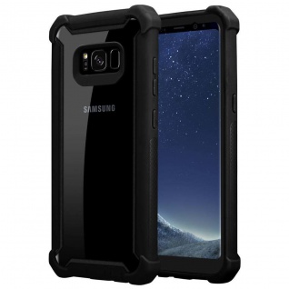 Cadorabo Hülle kompatibel mit Samsung Galaxy S8 PLUS in ERLEN SCHWARZ - 2-in-1 Schutzhülle mit TPU Silikon-Rand und Glas-Rücken aus Acryl