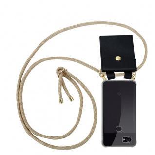 Cadorabo Handy Kette kompatibel mit Google PIXEL 2 in GLÄNZEND BRAUN - Silikon Schutzhülle mit Gold Ringen, Kordel Band und abnehmbarem Etui