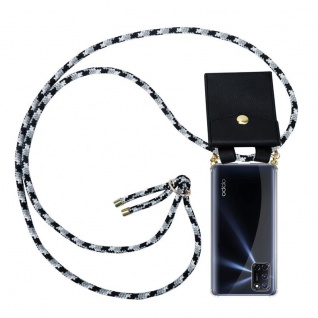 Cadorabo Handy Kette für Oppo A72 in SCHWARZ CAMOUFLAGE Silikon Necklace Umhänge Hülle mit Gold Ringen, Kordel Band Schnur und abnehmbarem Etui Schutzhülle