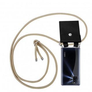 Cadorabo Handy Kette für Oppo A72 in GLÄNZEND BRAUN Silikon Necklace Umhänge Hülle mit Silber Ringen, Kordel Band Schnur und abnehmbarem Etui Schutzhülle