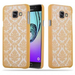 Cadorabo Hülle kompatibel mit Samsung Galaxy A3 2016 in GOLD - Hard Case Schutzhülle in Blumen Paisley Henna Design gegen Kratzer und Stöße