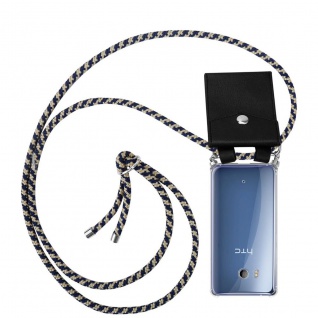 Cadorabo Handy Kette kompatibel mit HTC OCEAN / U11 in DUNKELBLAU GELB - Silikon Schutzhülle mit Silbernen Ringen, Kordel Band und abnehmbarem Etui