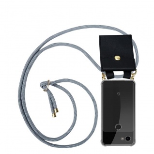 Cadorabo Handy Kette kompatibel mit Google PIXEL 3A in SILBER GRAU - Silikon Schutzhülle mit Gold Ringen, Kordel Band und abnehmbarem Etui