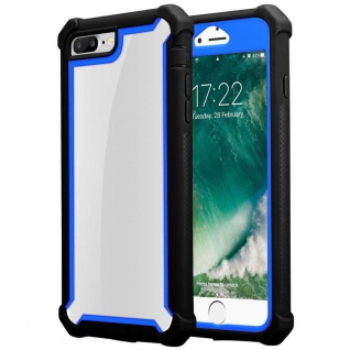 Cadorabo Hülle kompatibel mit Apple iPhone 7 PLUS / 7S PLUS / 8 PLUS in BLAU SCHWARZ - 2-in-1 Schutzhülle mit TPU Silikon-Rand und Glas-Rücken aus Acryl