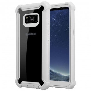 Cadorabo Hülle kompatibel mit Samsung Galaxy S8 in BIRKEN GRAU - 2-in-1 Schutzhülle mit TPU Silikon-Rand und Glas-Rücken aus Acryl