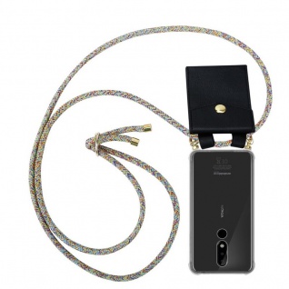 Cadorabo Handy Kette für Nokia 3.1 Plus in RAINBOW Silikon Necklace Umhänge Hülle mit Gold Ringen, Kordel Band Schnur und abnehmbarem Etui Schutzhülle