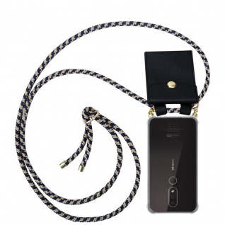 Cadorabo Handy Kette für Nokia 4.2 in DUNKELBLAU GELB Silikon Necklace Umhänge Hülle mit Gold Ringen, Kordel Band Schnur und abnehmbarem Etui Schutzhülle