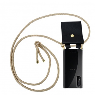 Cadorabo Handy Kette kompatibel mit Sony Xperia 1 II in GLÄNZEND BRAUN - Silikon Schutzhülle mit Gold Ringen, Kordel Band und abnehmbarem Etui
