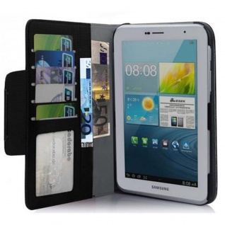 Cadorabo Hülle für Samsung Galaxy TAB 2 (7.0 Zoll) - Hülle in LAKRITZ SCHWARZ ? Schutzhülle mit Standfunktion und Kartenfach - Book Style Etui Bumper Case Cover