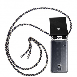 Cadorabo Handy Kette kompatibel mit Samsung Galaxy S5 / S5 NEO in DUNKELBLAU GELB - Silikon Schutzhülle mit Silbernen Ringen, Kordel Band und abnehmbarem Etui