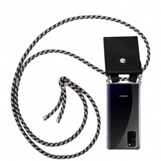 Cadorabo Handy Kette kompatibel mit Honor View 30 PRO in DUNKELBLAU GELB - Silikon Schutzhülle mit Silbernen Ringen, Kordel Band und abnehmbarem Etui