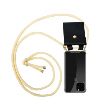 Cadorabo Handy Kette kompatibel mit Apple iPhone 11 PRO MAX in CREME BEIGE - Silikon Schutzhülle mit Gold Ringen, Kordel Band und abnehmbarem Etui