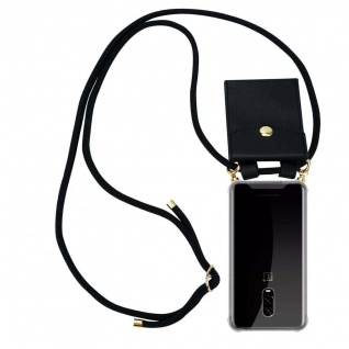 Cadorabo Handy Kette kompatibel mit OnePlus 6T in SCHWARZ - Silikon Schutzhülle mit Gold Ringen, Kordel Band und abnehmbarem Etui