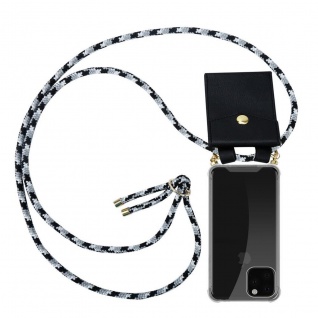Cadorabo Handy Kette kompatibel mit Apple iPhone 11 PRO MAX in SCHWARZ CAMOUFLAGE - Silikon Schutzhülle mit Gold Ringen, Kordel Band und abnehmbarem Etui