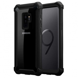 Cadorabo Hülle kompatibel mit Samsung Galaxy S9 PLUS in ERLEN SCHWARZ - 2-in-1 Schutzhülle mit TPU Silikon-Rand und Glas-Rücken aus Acryl