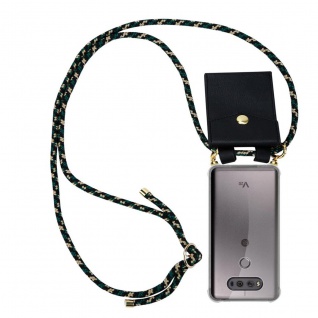 Cadorabo Handy Kette kompatibel mit LG V20 in CAMOUFLAGE - Silikon Schutzhülle mit Gold Ringen, Kordel Band und abnehmbarem Etui