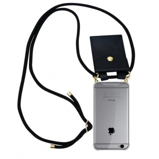 Cadorabo Handy Kette für Apple iPhone 6 PLUS / iPhone 6S PLUS in SCHWARZ Silikon Necklace Umhänge Hülle mit Gold Ringen, Kordel Band Schnur und abnehmbarem Etui Schutzhülle