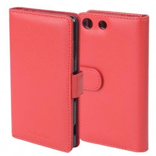 Cadorabo Hülle für Sony Xperia M5 in INFERNO ROT Handyhülle mit Magnetverschluss und 3 Kartenfächern Case Cover Schutzhülle Etui Tasche Book Klapp Style