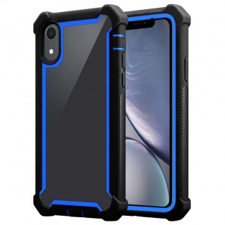 Cadorabo Hülle kompatibel mit Apple iPhone XR in BLAU SCHWARZ - 2-in-1 Schutzhülle mit TPU Silikon-Rand und Glas-Rücken aus Acryl