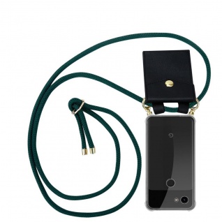 Cadorabo Handy Kette kompatibel mit Google PIXEL 3A in ARMEE GRÜN - Silikon Schutzhülle mit Gold Ringen, Kordel Band und abnehmbarem Etui