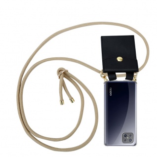 Cadorabo Handy Kette für Oppo A92s in GLÄNZEND BRAUN Silikon Necklace Umhänge Hülle mit Gold Ringen, Kordel Band Schnur und abnehmbarem Etui Schutzhülle