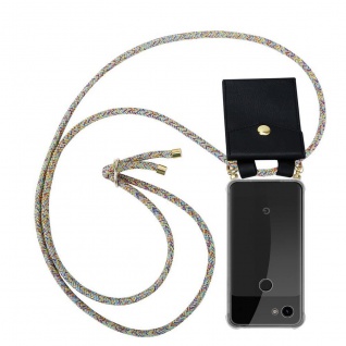 Cadorabo Handy Kette kompatibel mit Google PIXEL 3A in RAINBOW - Silikon Schutzhülle mit Gold Ringen, Kordel Band und abnehmbarem Etui