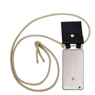 Cadorabo Handy Kette kompatibel mit Huawei P8 LITE 2015 in GLÄNZEND BRAUN - Silikon Schutzhülle mit Gold Ringen, Kordel Band und abnehmbarem Etui