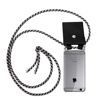 Cadorabo Handy Kette kompatibel mit Apple iPhone 6 / 6S in DUNKELBLAU GELB - Silikon Schutzhülle mit Silbernen Ringen, Kordel Band und abnehmbarem Etui
