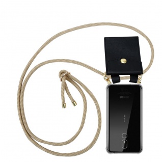 Cadorabo Handy Kette kompatibel mit Nokia 3.2 in GLÄNZEND BRAUN - Silikon Schutzhülle mit Gold Ringen, Kordel Band und abnehmbarem Etui