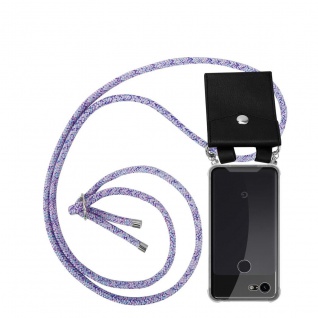 Cadorabo Handy Kette kompatibel mit Google PIXEL 3A XL in UNICORN - Silikon Schutzhülle mit Silbernen Ringen, Kordel Band und abnehmbarem Etui
