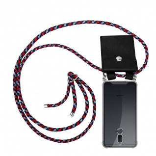 Cadorabo Handy Kette kompatibel mit Huawei MATE 10 LITE in ROT BLAU WEIß - Silikon Schutzhülle mit Silbernen Ringen, Kordel Band und abnehmbarem Etui