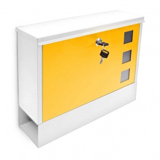 Briefkasten Wandbriefkasten mit 3 Sichtfenster Weiß-Gelb