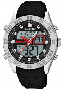 Calypso Armbanduhr PU-Band schwarz Kunststoff Quarzwerk Analog Digitaluhr K5774/4 K5774