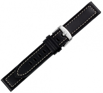 Minott Uhrenarmband XL schwarz Kalbsleder flach Kontrastnaht