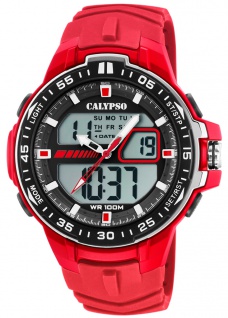 Calypso Herrenuhr Armbanduhr PU-Band rot Kunststoff Quarzwerk Analog Digitaluhr K5766/2 K5766