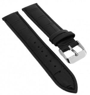 Minott Uhrenarmband Krokoprägung Leder schwarz Band mit Naht 36768