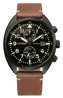 Citizen Eco Drive Chronograph Armbanduhr Lederband Kristallglas Datum CA7045-14E