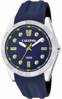 Calypso Herrenuhr analog blau Kunststoff Armbanduhr PU-Band Quarz K5763/6 K5763